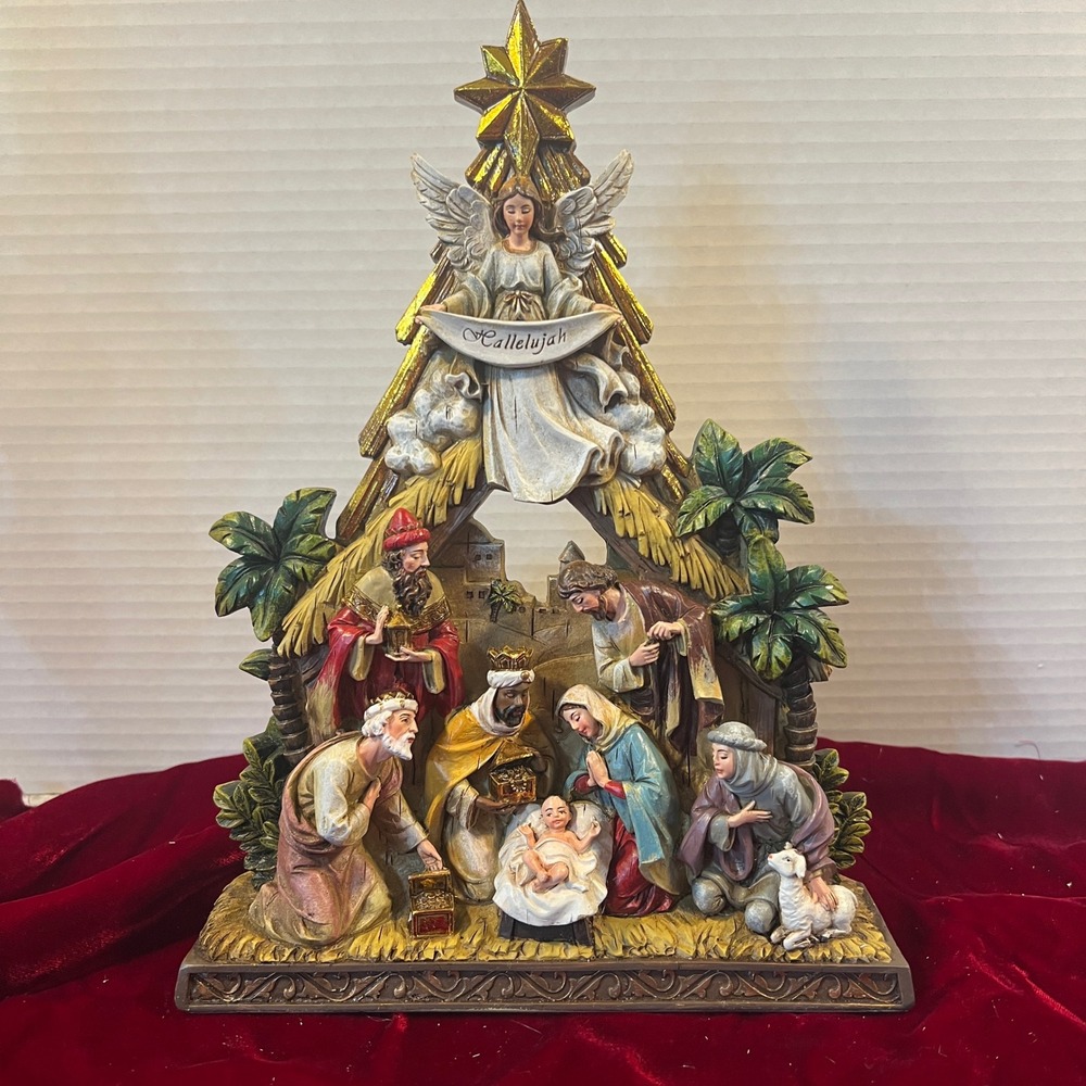 Christmas Nativity Scene Figurine Hallelujah Angel Wise Men Gold Star 10.5"